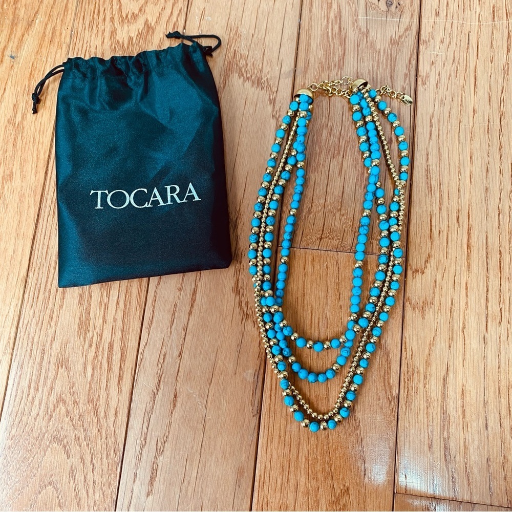 Tocara Turquoise Multi-Strand Gold Beaded Necklace